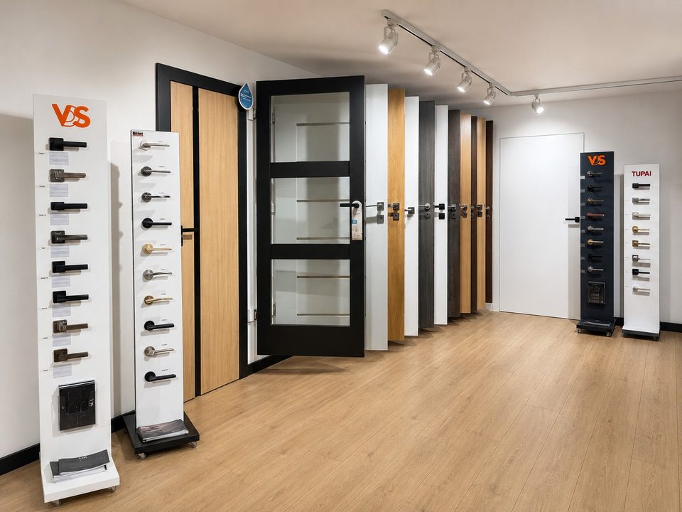 Ekspozycja drzwi wewnętrznych i klamek w salonie Zip-Floors w Poznaniu